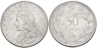 Турция 50 курушей 1976 Анатолийская невеста KM 899 нержавеющая сталь 3718-945