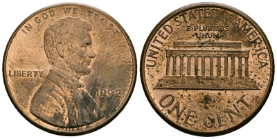 США 1 цент 1992 KM 201b цинк плакированный медью 4136-1011