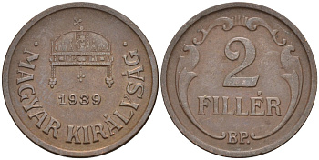 Венгрия 2 филлера 1939 BP KM 506 бронза 4115-1211