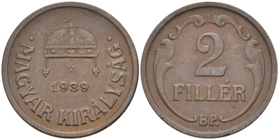 Венгрия 2 филлера 1939 BP KM 506 бронза 4115-1211
