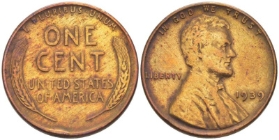 США 1 ЦЕНТ 1939 ЛИНКОЛЬН KM 132 бронза 3309-1236