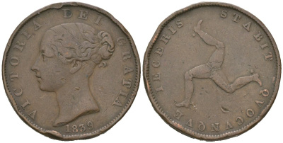 Остров Мэн 1/2 пенни 1839 Виктория KM 13 медь 94-854