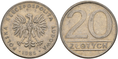 Польша 20 злотых 1985 MW Y 153.1 медно-никель 4187-637