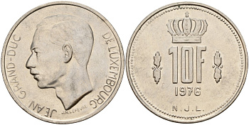 Люксембург 10 франков 1976 Герцог Жан (1964-2000) KM 57 никель 4157-423