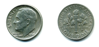 США 10 ЦЕНТОВ = 1 ДАЙМ 1968 D, РУЗВЕЛЬТ KM 195a медь плакированная медно-никелем 76-241