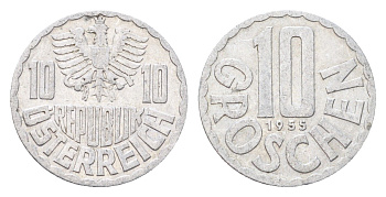 Австрия 10 грошей 1955 KM 2878 алюминий 4705-514