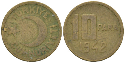 Турция 10 пара 1942 KM 868 алюминиевая бронза 4615-324