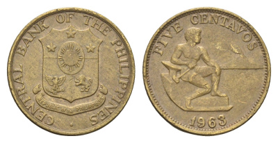 Филиппины 5 сентаво 1963 KM 187 латунь 4668-653