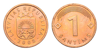 Латвия 1 сантим 2008 KM 15 сталь плакированная медью UNC 4689-913