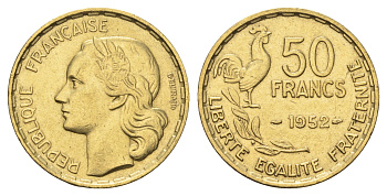 Франция 50 франков 1952  KM 918.1 алюминиевая бронза    4660-323