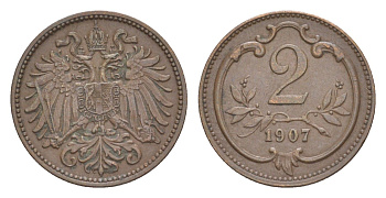 Австрия 2 геллера 1907 Франц Иосиф I (1848-1916) KM 2801 бронза 4639-1023