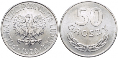 ПОЛЬША 50 ГРОШЕЙ 1976 КРЕМНИЦА KM 48.1 алюминий UNC 4448-146