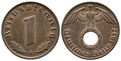 Германия 1 рейхспфенниг 1937 A KM 89, J. 361 бронза    220-229