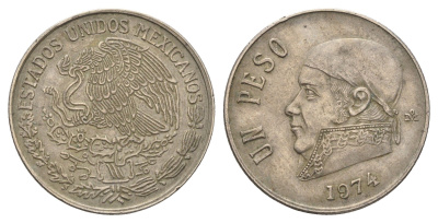 Мексика 1 песо 1974 Хосе Мария Морелос KM 460 медно-никель 4663-1023