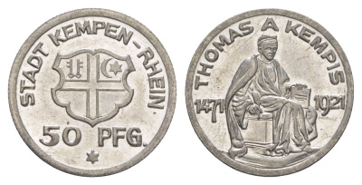 Кемпен-на-Рейне 50 пфеннигов 1921 Funck 241.1A, Men18 16174.1 железо UNC 4638-113