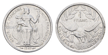 Новая Каледония 1 франк 1949 год-тип KM 2 алюминий 87-1131