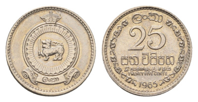 Цейлон 25 центов 1965 KM 131 медно-никель 54-1043