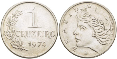 БРАЗИЛИЯ 1 КРУЗЕЙРО 1974 РЕФОРМА (1957-1985) KM 581а медно-никель 4517-1213