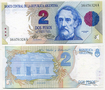 Аргентина 2 песо 1992-1997 серия A Pick 340 a бумага UNC (пресс) 447-36-3