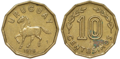 Уругвай 10 сентесимо 1976 KM 66 алюминиевая бронза 4164-729