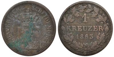 Бавария 1 крейцер 1863 Максимилиан II (1848-1864) KM 473 серебро 71-417