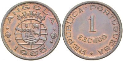 Португальская Ангола 1 эскудо 1965 KM 76 бронза 261-436