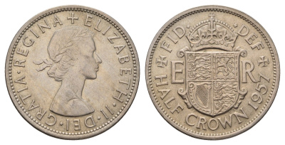 Великобритания 1/2 кроны 1957 Елизавета II (1952-2022) KM 907, Spink 4145 медно-никель aUNC 3996-245
