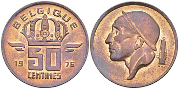 БЕЛЬГИЯ 50 САНТИМОВ 1976 BELGIQUE, БОДУЭН I (1951-1993) KM 148.1 бронза 206-218