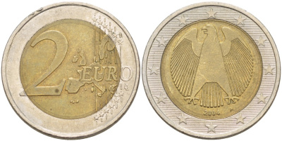 ГЕРМАНИЯ 2 ЕВРО 2004 A KM 214 биметалл 4543-452