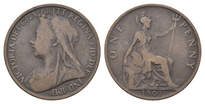 Великобритания 1 пенни 1901 Виктория (1837-1901) KM 790, Spink 3961 бронза 4661-442