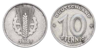 ГДР 10 пфеннигов 1949 A KM 3 алюминий 192-212