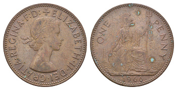 Великобритания 1 пенни 1966 Елизавета II (1952-2022) KM 897, Spink 4157 бронза 4661-933