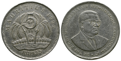 Маврикий 5 рупий 1992 Сивусагур Рамгулам KM 56 медно-никель 4381-314