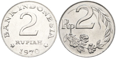 Индонезия 2 рупии 1970  KM 21 алюминий  UNC  4610-423
