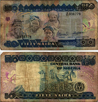 Нигерия 50 найра ND (1991-2000) жители Нигерии, подпись 10 Pick 27 c бумага 6299-62-3-1