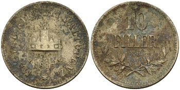 Венгрия 10 филлеров 1916 KB, Франц Иосиф I (1848-1916) KM 494 медь никель цинк 4151-1132
