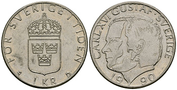 Швеция 1 крона 1990 Карл XVI Густав (1973- ) KM 852a медно-никель 114-945
