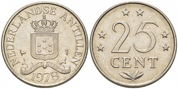 Нидерландские Антилы 25 центов 1978 Юлиана (1948-1980) KM 11 никель UNC 3955-231