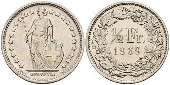 Швейцария 1/2 франка 1969  KM 23a.1 медно-никель    4160-1164