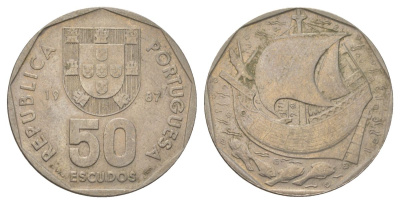 Португалия 50 эскудо 1987 KM 636 медно-никель 4583-912