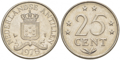 Нидерландские Антилы 25 центов 1978 Юлиана (1948-1980) KM 11 никель UNC 3955-231