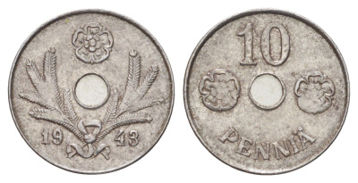 Финляндия 10 пенни 1943 KM 34 железо 4708-565