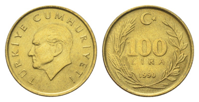 Турция 100 лир 1990 Кемаль Ататюрк KM 988 алюминиевая бронза UNC 4705-955