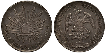 Мексика 8 реалов 1896 Zs KM 377.13 серебро  aUNC 00-901-52