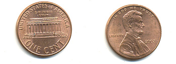 США 1 ЦЕНТ 2002 ЛИНКОЛЬН KM 201b цинк плакированный медью UNC 179-539