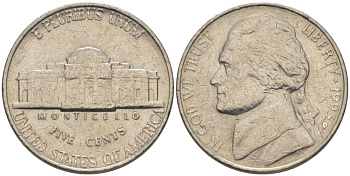 США 5 ЦЕНТОВ 1993 Р, ДЖЕФФЕРСОН KM А192 медно-никель 31-713