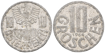 Австрия 10 грошей 1964 KM 2878 алюминий 60-824