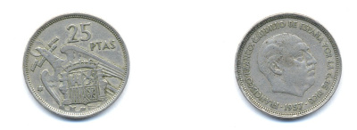 ИСПАНИЯ 25 ПЕСЕТ 1958 KM 787 медно-никель 54-1935