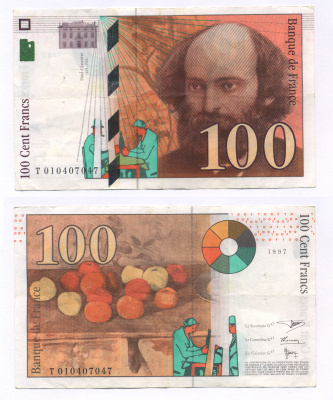 ФРАНЦИЯ 100 ФРАНКОВ 1997 ПОЛЬ СЕЗАНН, КАРТЕЖНИКИ Pick 158а бумага 7146-7-2-2