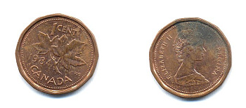 КАНАДА 1 ЦЕНТ 1984 ЕЛИЗАВЕТА II, КЛЕНОВЫЙ ЛИСТ KM 132 бронза 4379-364